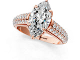 Rose gold Marquise Cut Diamond Solitaire Ring with Three-Row Pavé Band and Four-Prong Setting_35