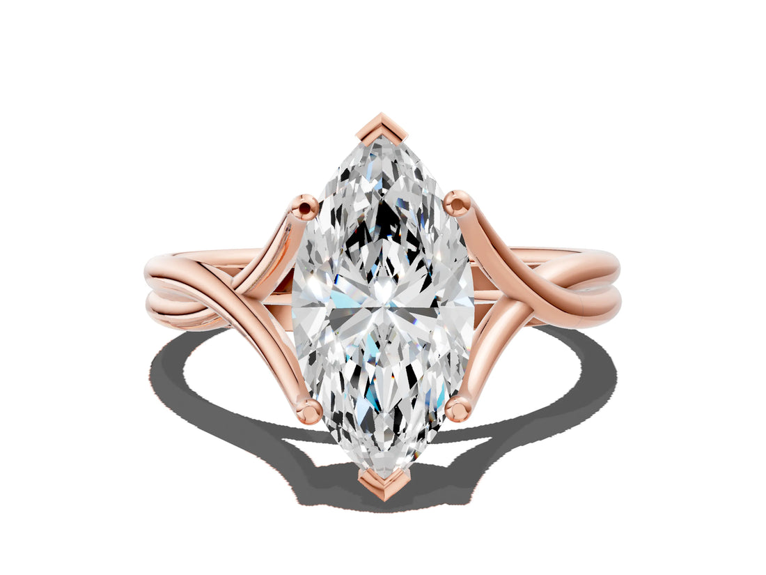 Rose gold Marquise Cut Diamond Solitaire Twist Band Prong Setting Ring_67
