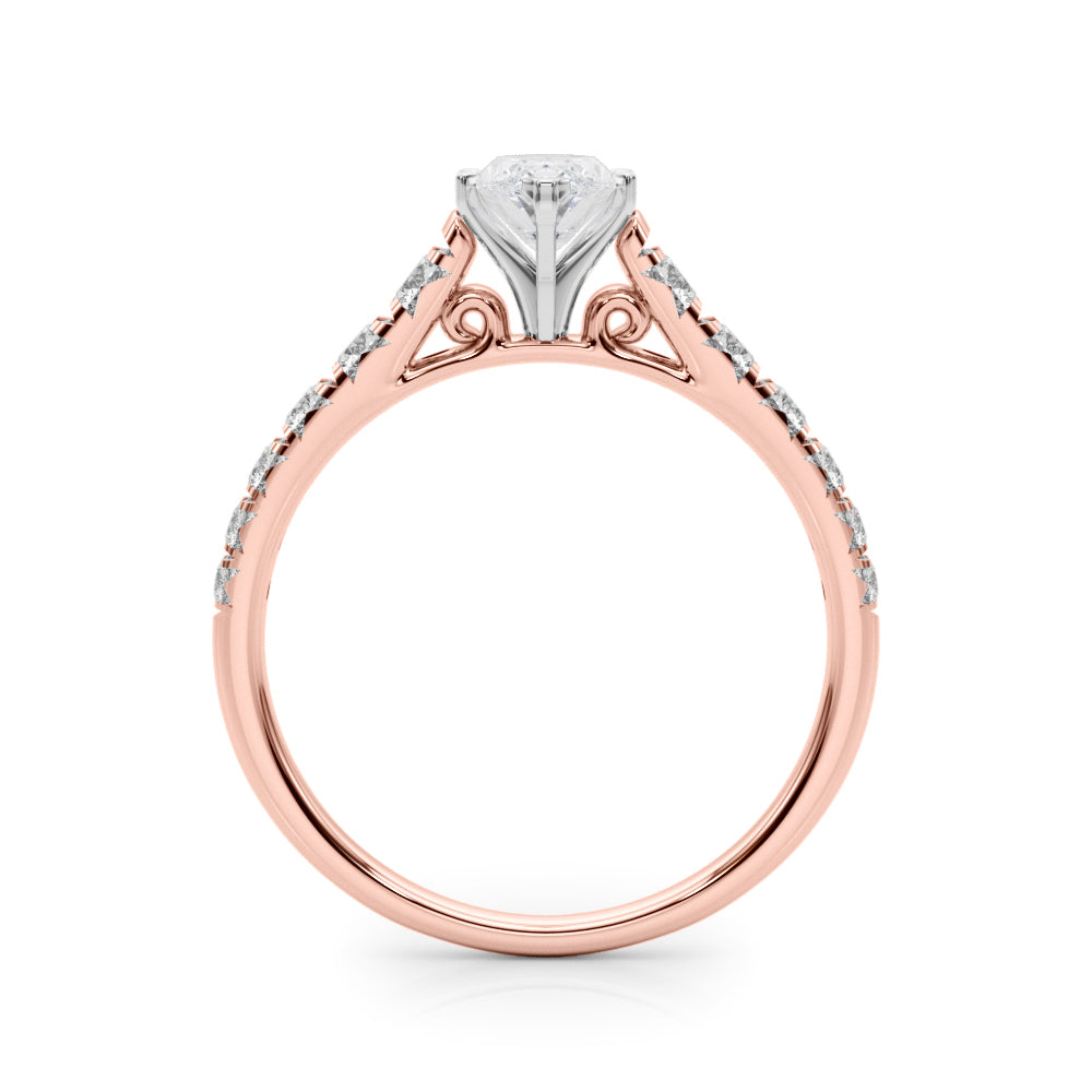 Rose gold Marquise Cut Diamond Solitaire with Pave Band and Four-Prong Setting 2