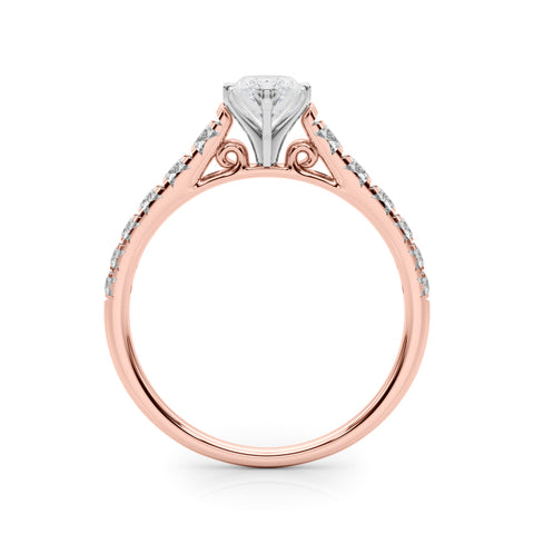 Rose gold Marquise Cut Diamond Solitaire with Pave Band and Four-Prong Setting 2