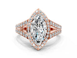 Rose gold Marquise Cut Diamond Split Shank Halo Ring with Four-Prong Setting_58