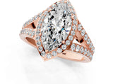 Rose gold Marquise Cut Diamond Split Shank Halo Ring with Four-Prong Setting_59
