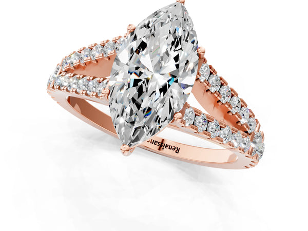 Rose Gold Marquise Solitaire Engagement Ring Setting with Graduated Pave Split Shank
