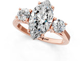 Rose gold Marquise Cut Diamond Three-Stone Engagement Ring with Prong Setting and Pavé Band_4