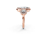 Rose gold Marquise Cut Diamond Three-Stone Halo Ring with Prong Setting and Pavé Accents_11