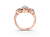 Rose gold Marquise Cut Diamond Three-Stone Halo Ring with Prong Setting and Pavé Accents_12