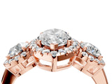 Rose gold Marquise Cut Diamond Three-Stone Halo Ring with Prong Setting and Pavé Accents_13