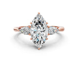 Rose gold Marquise Cut Diamond Three-Stone Ring with Pear Side Stones and Four-Prong Setting_104