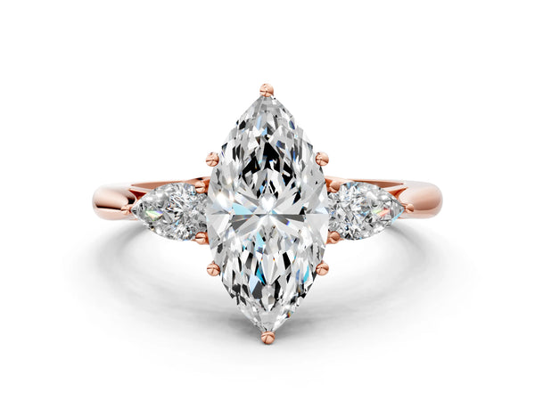 Rose Gold Marquise Three Stone Engagement Ring Setting with Pear Side Stones