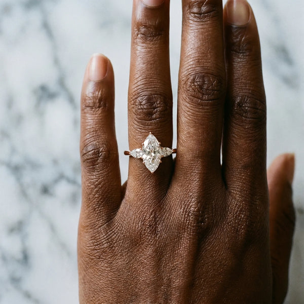 Rose Gold Marquise Three Stone Engagement Ring Setting with Pear Side Stones