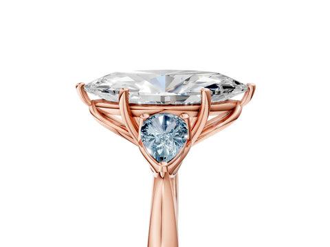 Rose gold Marquise Cut Diamond Three-Stone Ring with Pear with Aquamarine side stone Side Stones and Prong Setting_5