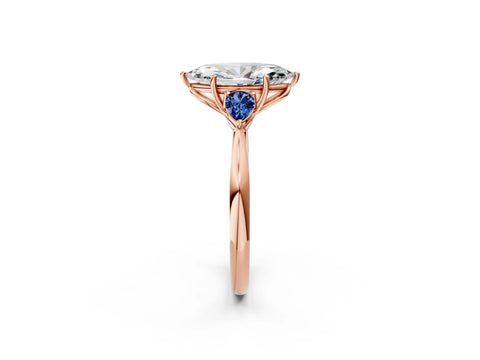 Rose gold Marquise Cut Diamond Three-Stone Ring with Pear with Blue Sapphire side stone Side Stones and Prong Setting_2