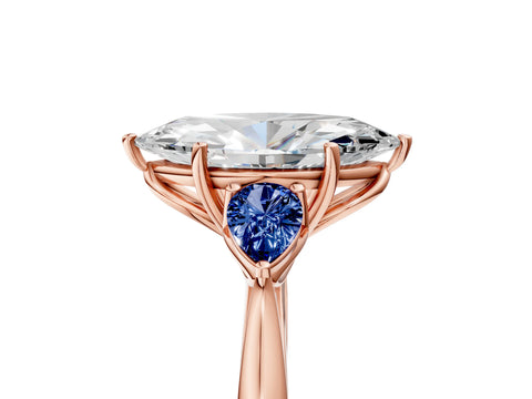 Rose gold Marquise Cut Diamond Three-Stone Ring with Pear with Blue Sapphire side stone Side Stones and Prong Setting_5