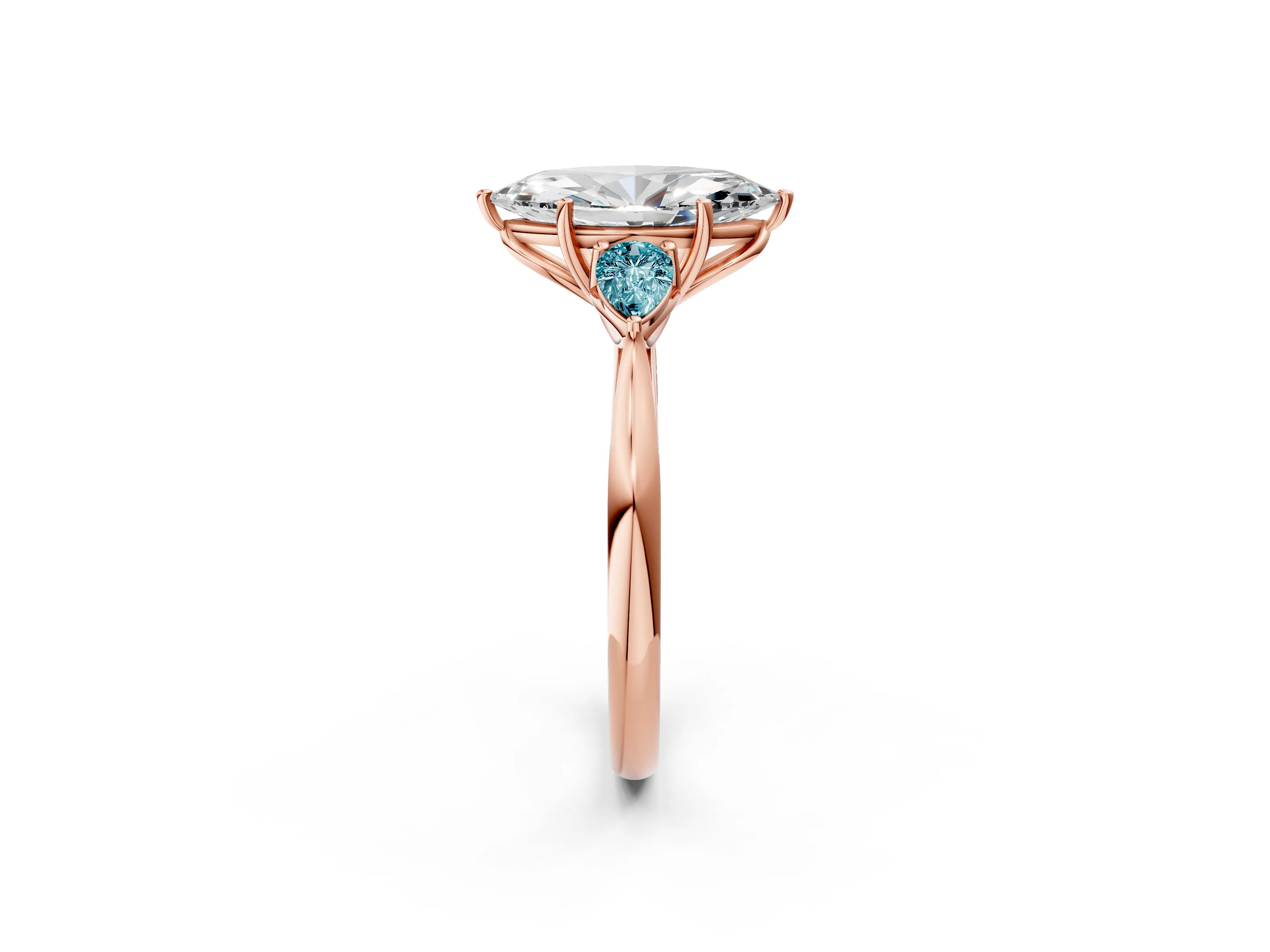 Rose gold Marquise Cut Diamond Three-Stone Ring with Pear with Blue Topaz side stone Side Stones and Prong Setting_2