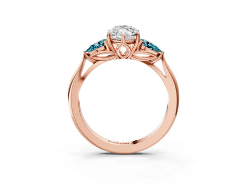 Rose gold Marquise Cut Diamond Three-Stone Ring with Pear with Blue Topaz side stone Side Stones and Prong Setting_3