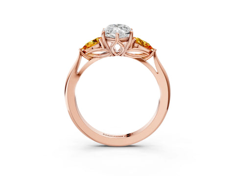 Rose gold Marquise Cut Diamond Three-Stone Ring with Pear with Citrine side stone Side Stones and Prong Setting_3