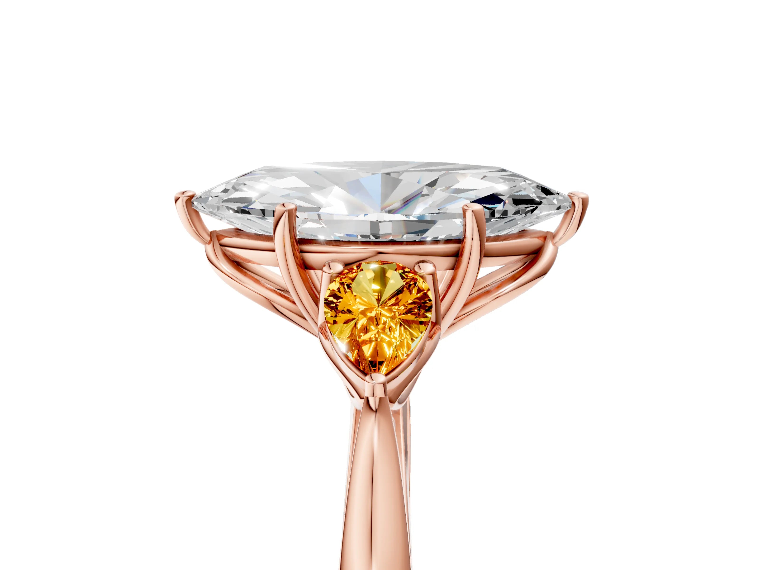 Rose gold Marquise Cut Diamond Three-Stone Ring with Pear with Citrine side stone Side Stones and Prong Setting_5