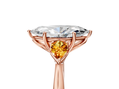 Rose gold Marquise Cut Diamond Three-Stone Ring with Pear with Citrine side stone Side Stones and Prong Setting_5