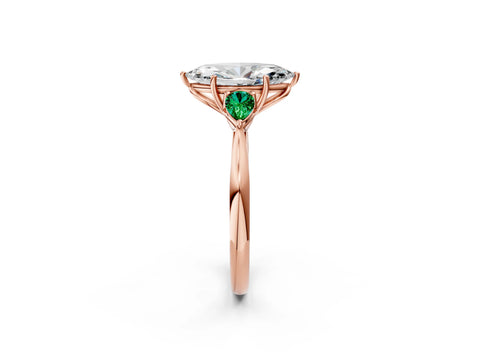 Rose gold Marquise Cut Diamond Three-Stone Ring with Pear with Emerald side stone Side Stones and Prong Setting_2