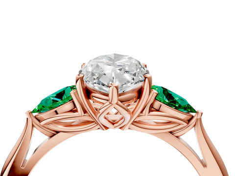 Rose gold Marquise Cut Diamond Three-Stone Ring with Pear with Emerald side stone Side Stones and Prong Setting_4