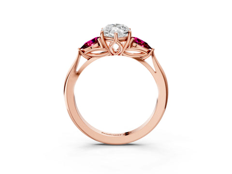 Rose gold Marquise Cut Diamond Three-Stone Ring with Pear with Garnet side stone Side Stones and Prong Setting_3