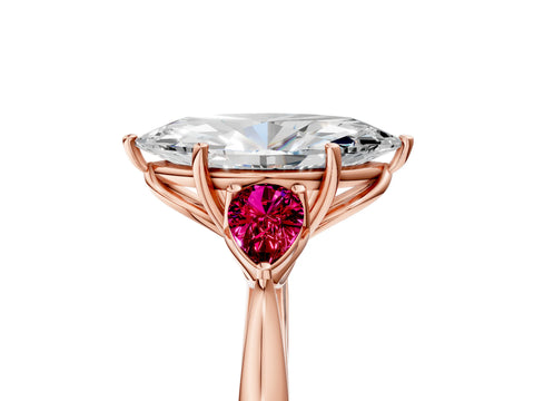 Rose gold Marquise Cut Diamond Three-Stone Ring with Pear with Garnet side stone Side Stones and Prong Setting_5
