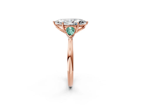 Rose gold Marquise Cut Diamond Three-Stone Ring with Pear with Green Sapphire side stone Side Stones and Prong Setting_2