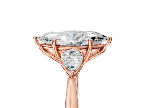 Rose gold Marquise Cut Diamond Three-Stone Ring with Pear with Moissanite side stone Side Stones and Prong Setting_5