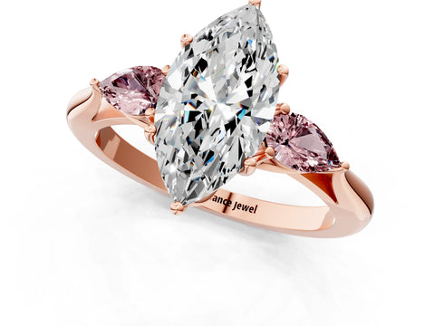 Rose gold Marquise Cut Diamond Three-Stone Ring with Pear with Morganite side stone Side Stones and Prong Setting_1