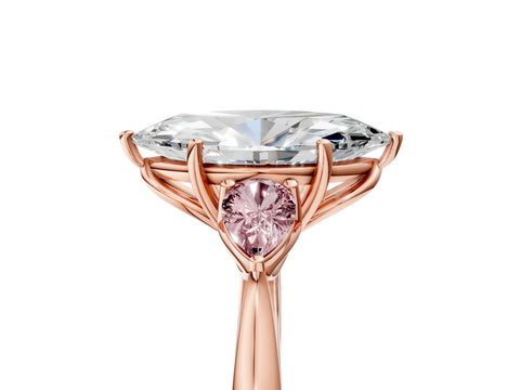 Rose gold Marquise Cut Diamond Three-Stone Ring with Pear with Morganite side stone Side Stones and Prong Setting_5