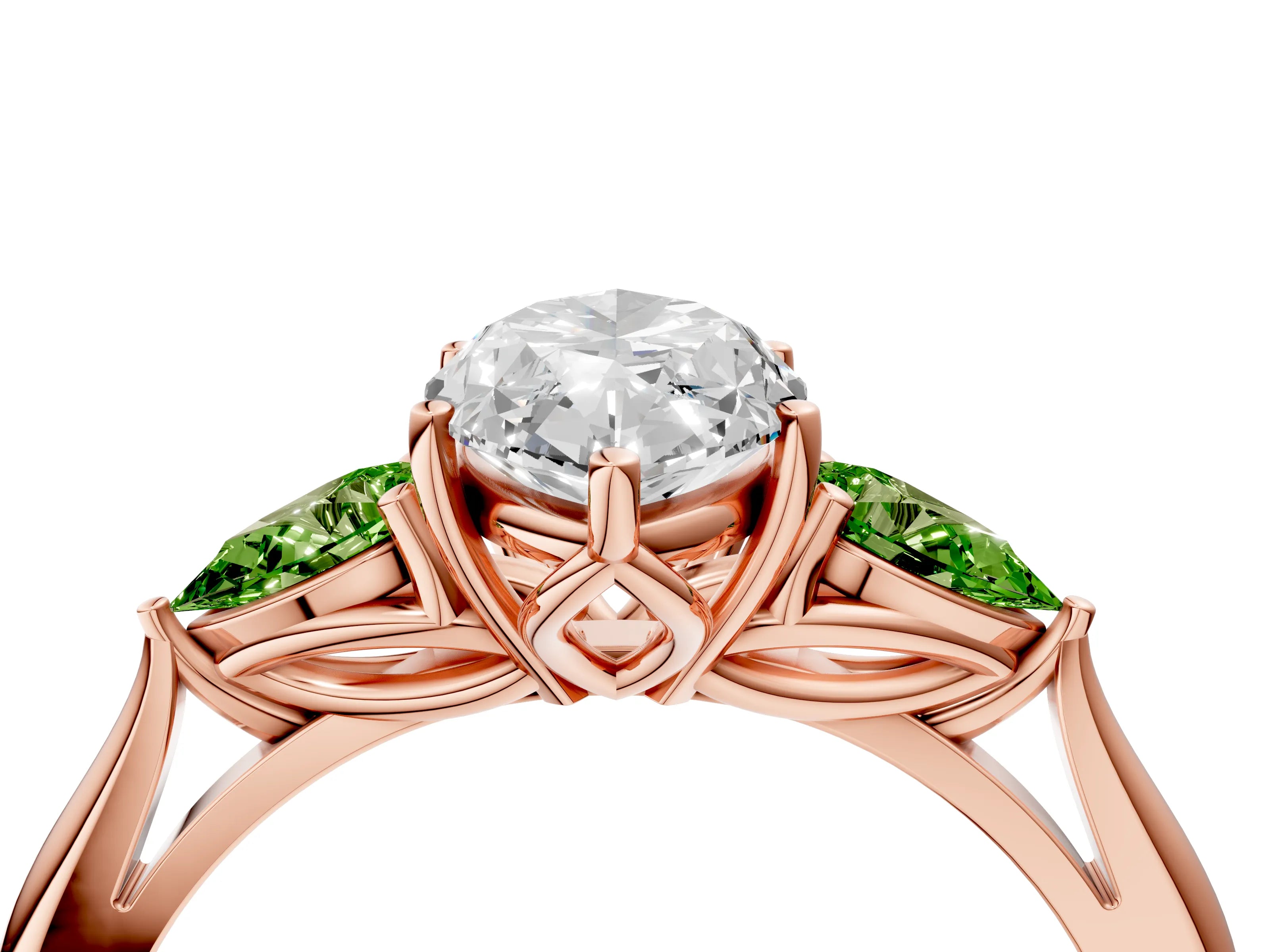 Rose gold Marquise Cut Diamond Three-Stone Ring with Pear with Peridot side stone Side Stones and Prong Setting_4