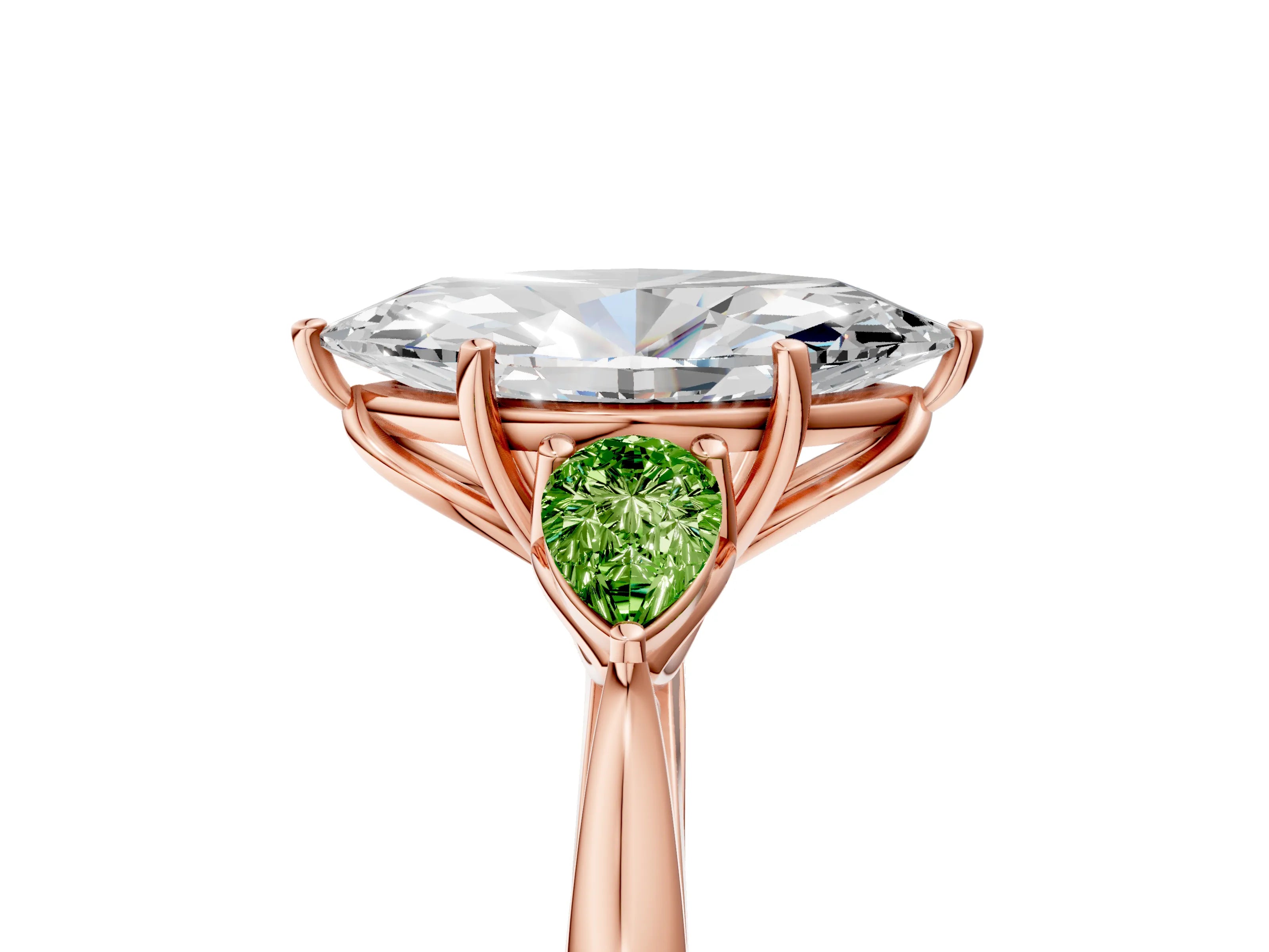 Rose gold Marquise Cut Diamond Three-Stone Ring with Pear with Peridot side stone Side Stones and Prong Setting_5