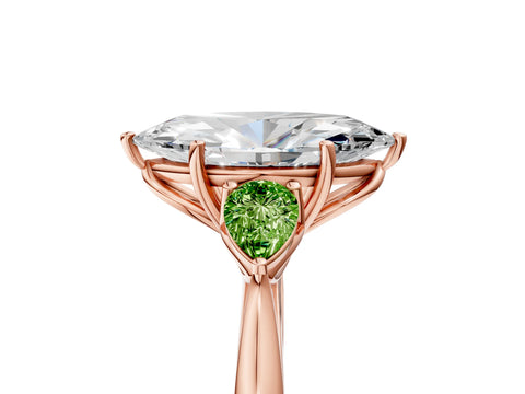 Rose gold Marquise Cut Diamond Three-Stone Ring with Pear with Peridot side stone Side Stones and Prong Setting_5