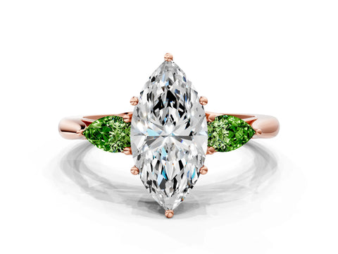 Rose gold Marquise Cut Diamond Three-Stone Ring with Pear with Peridot side stone Side Stones and Prong Setting
