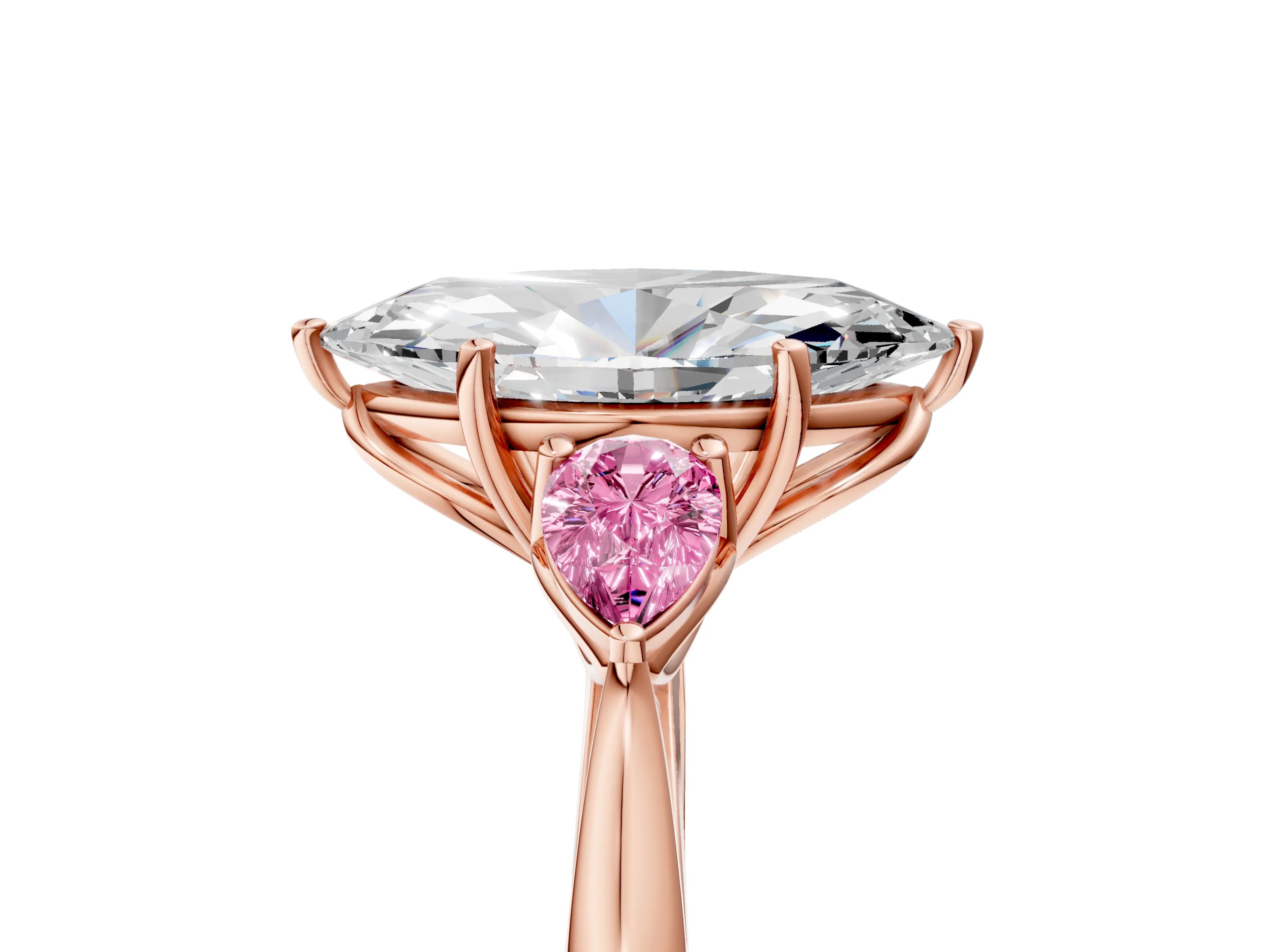 Rose gold Marquise Cut Diamond Three-Stone Ring with Pear with Pink Sapphire side stone Side Stones and Prong Setting_5
