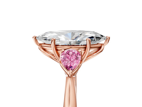 Rose gold Marquise Cut Diamond Three-Stone Ring with Pear with Pink Sapphire side stone Side Stones and Prong Setting_5