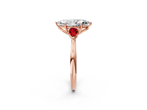 Rose gold Marquise Cut Diamond Three-Stone Ring with Pear with Ruby side stone Side Stones and Prong Setting_2