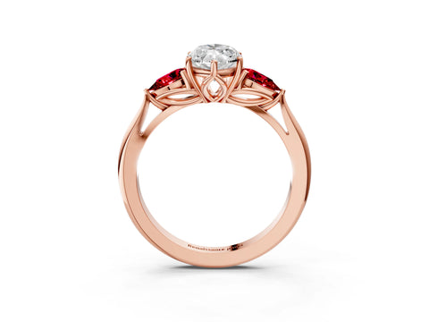 Rose gold Marquise Cut Diamond Three-Stone Ring with Pear with Ruby side stone Side Stones and Prong Setting_3