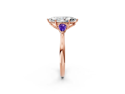 Rose gold Marquise Cut Diamond Three-Stone Ring with Pear with Tanzanite side stone Side Stones and Prong Setting_2