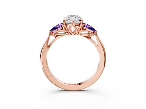 Rose gold Marquise Cut Diamond Three-Stone Ring with Pear with Tanzanite side stone Side Stones and Prong Setting_3