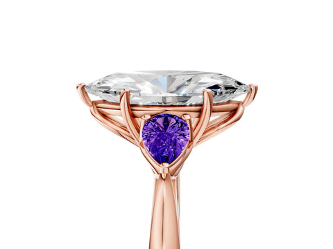 Rose gold Marquise Cut Diamond Three-Stone Ring with Pear with Tanzanite side stone Side Stones and Prong Setting_5