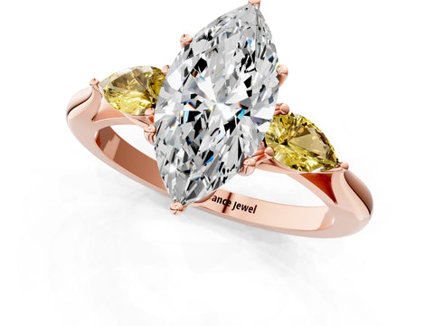 Rose gold Marquise Cut Diamond Three-Stone Ring with Pear with Yellow Sapphire side stone Side Stones and Prong Setting_1