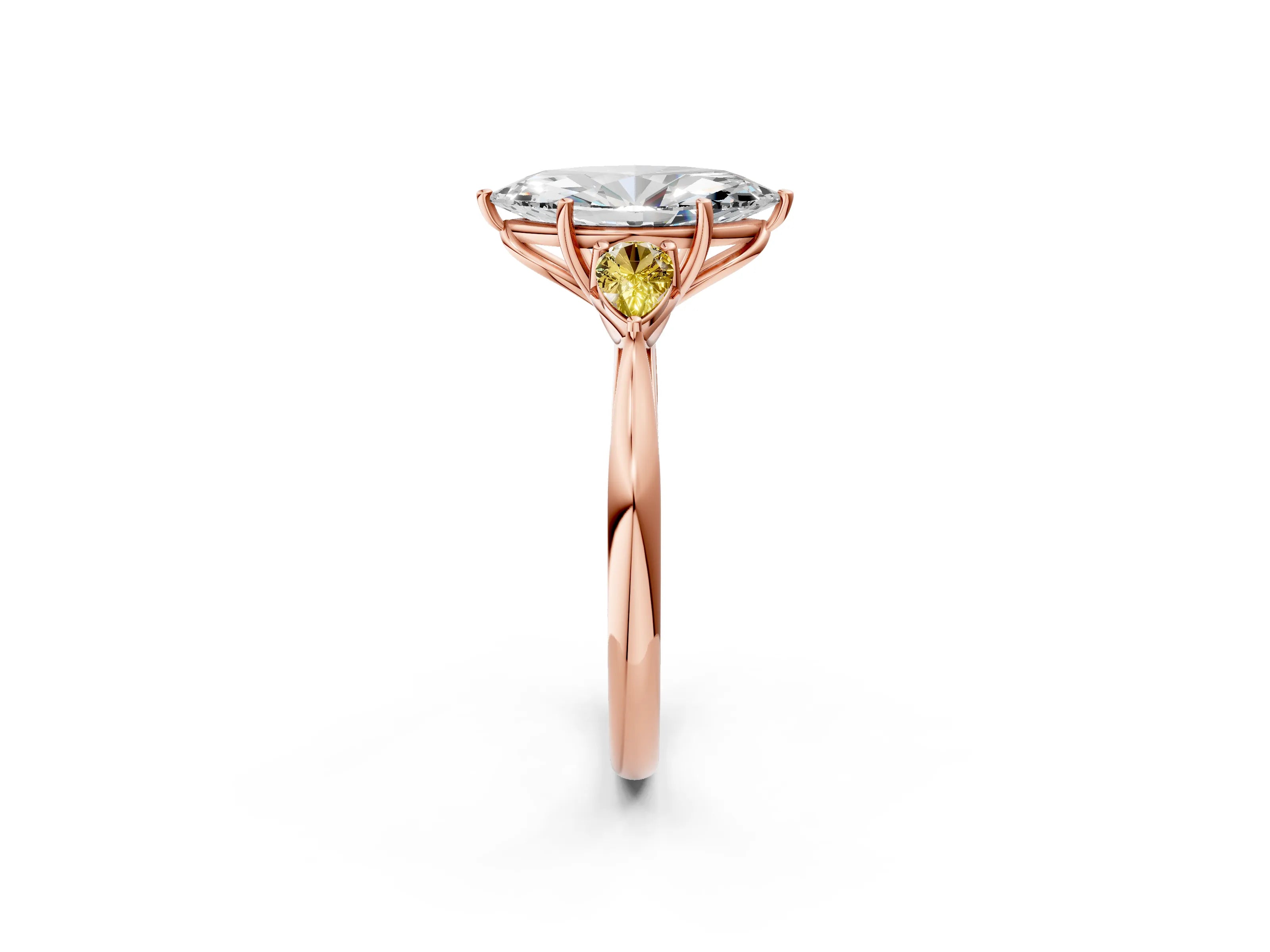 Rose gold Marquise Cut Diamond Three-Stone Ring with Pear with Yellow Sapphire side stone Side Stones and Prong Setting_2