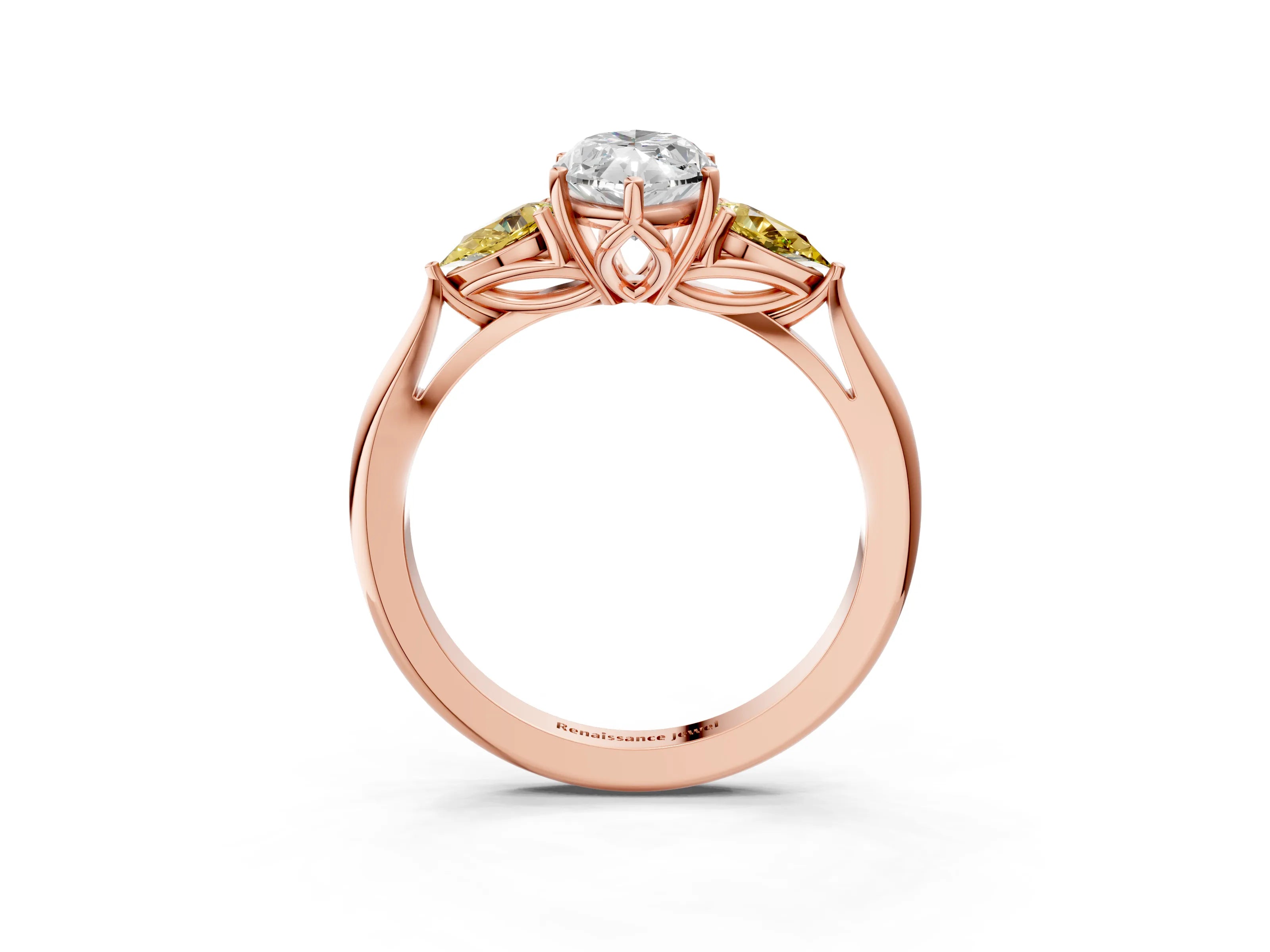 Rose gold Marquise Cut Diamond Three-Stone Ring with Pear with Yellow Sapphire side stone Side Stones and Prong Setting_3