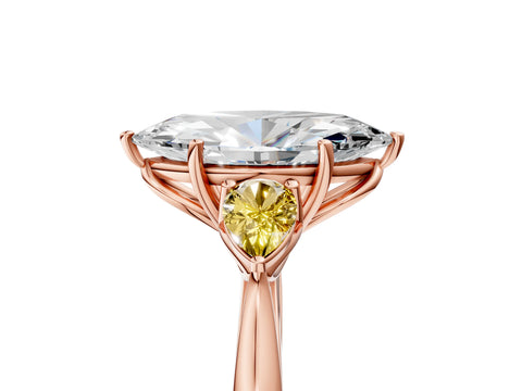 Rose gold Marquise Cut Diamond Three-Stone Ring with Pear with Yellow Sapphire side stone Side Stones and Prong Setting_5