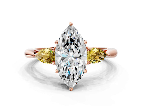 Rose gold Marquise Cut Diamond Three-Stone Ring with Pear with Yellow Sapphire side stone Side Stones and Prong Setting