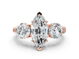 Rose gold Marquise Cut Diamond Three-Stone Ring with Prong Setting and Classic Band_110