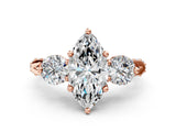Rose gold Marquise Cut Diamond Three-Stone Ring with Prong Setting and Pavé Band_3