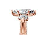 Rose gold Marquise Cut Diamond Three-Stone Ring with Prong Setting and Pavé Band_8