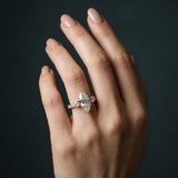 Rose gold Marquise Cut Diamond Three-Stone Ring with Round Side Stones and Pavé Band_12